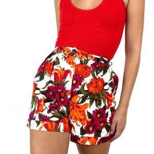 High Waist Floral Print Cotton Shorts